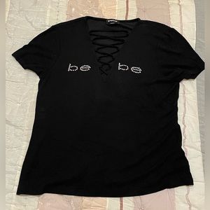 bebe black ribbed v-neck top